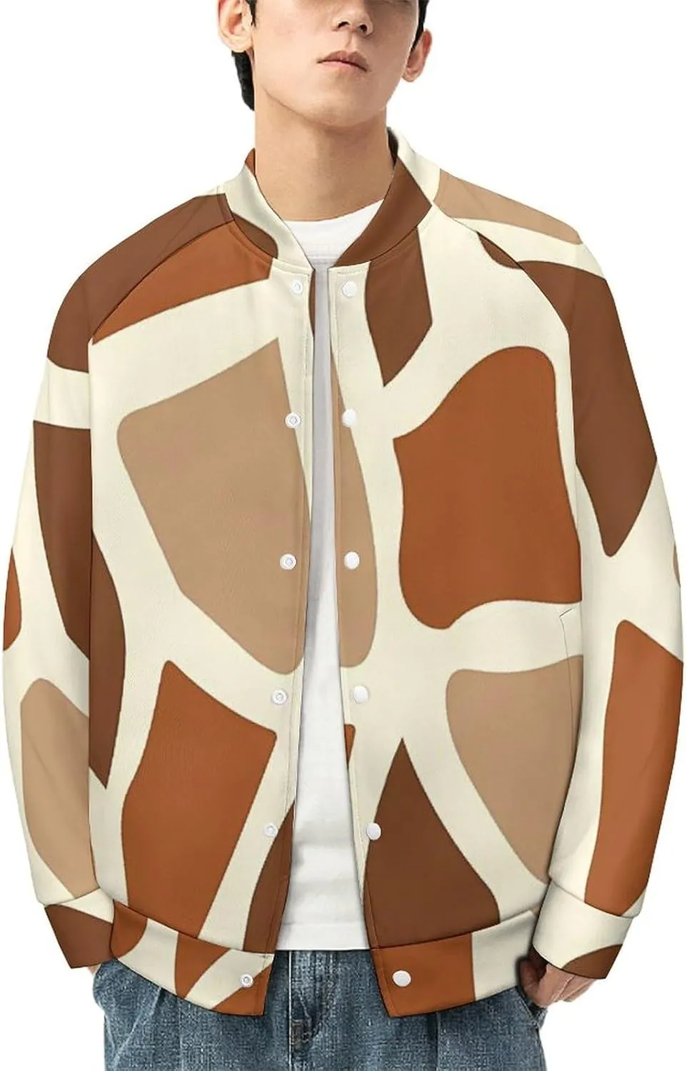Giraffe Skin Pattern Lightweight Men's Baseball Jackets Relaxed Fit Varsity Bomber Jacket Windbreaker Coat