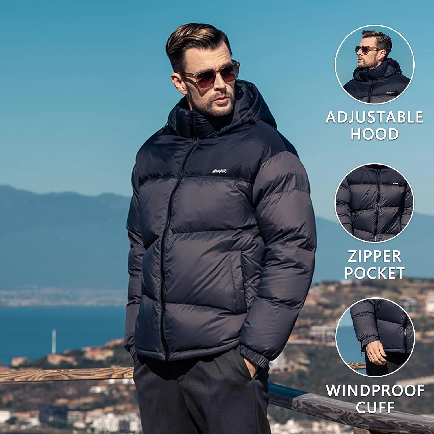 Goose Down Jacket, Warm and Soft Goose Down Jackets Men,Waterproof Windproof Unisex Down Jacket