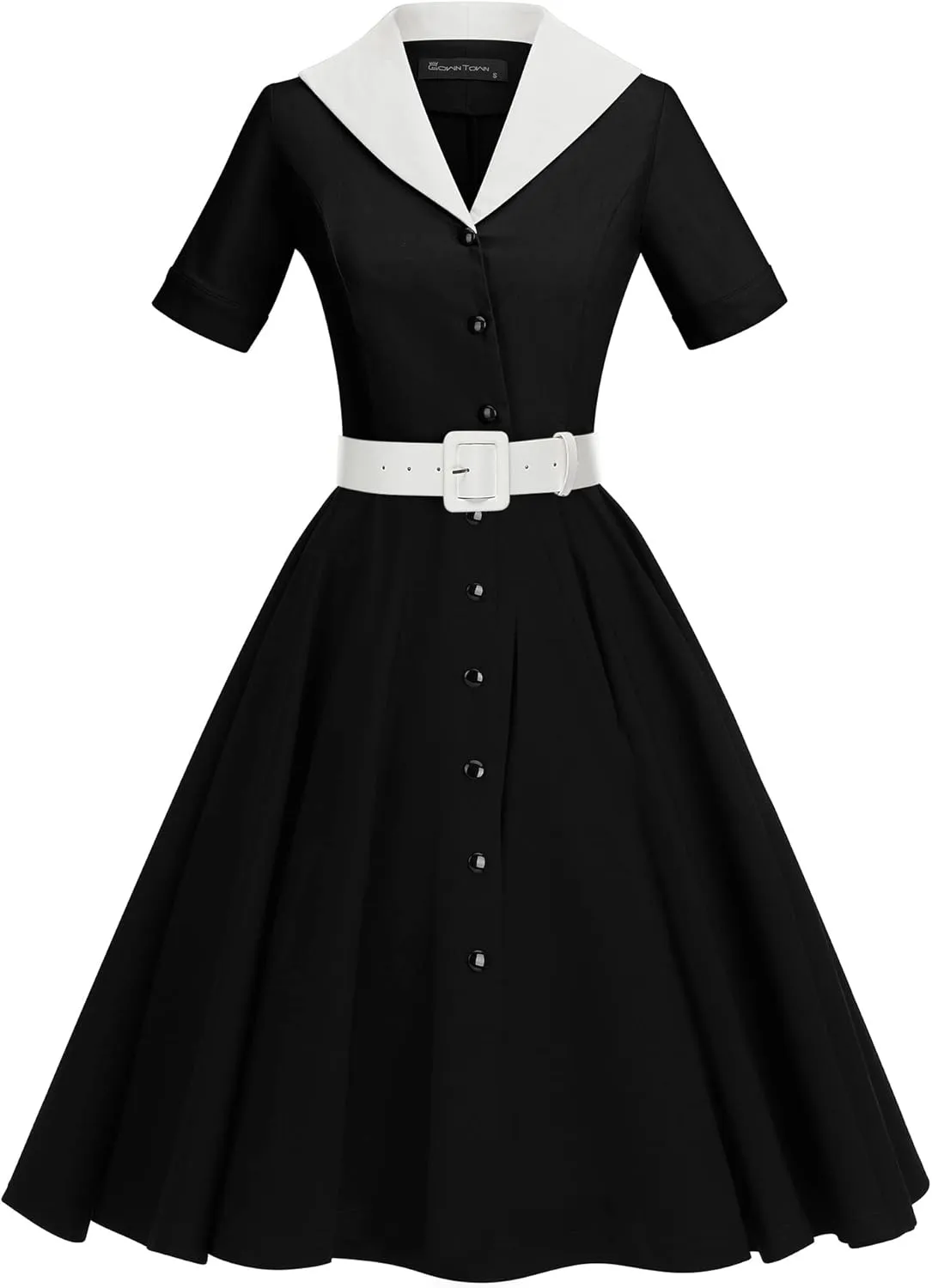 GownTown 1950 Women Dress Midi Shirt Dress Cocktail Dress with Belt