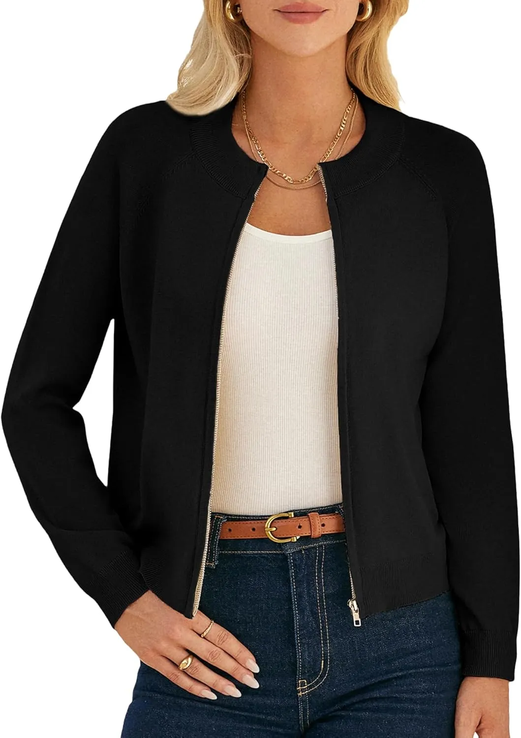 GRACE KARIN Womens Long Sleeve Zip Up Cardigan Sweaters Lightweight Zip Up Sweaters Casual Jackets Knitted Sweatershirts