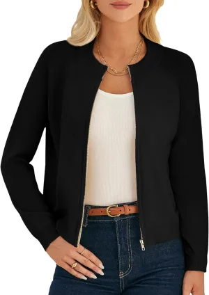 GRACE KARIN Womens Long Sleeve Zip Up Cardigan Sweaters Lightweight Zip Up Sweaters Casual Jackets Knitted Sweatershirts