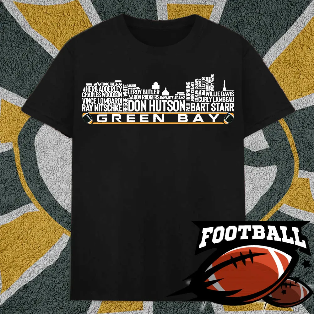 Green Bay Football Team All Time Legends Name Tee Hoodie Sweatshirt Green Bay City Skyline Tee Football Fans Gift