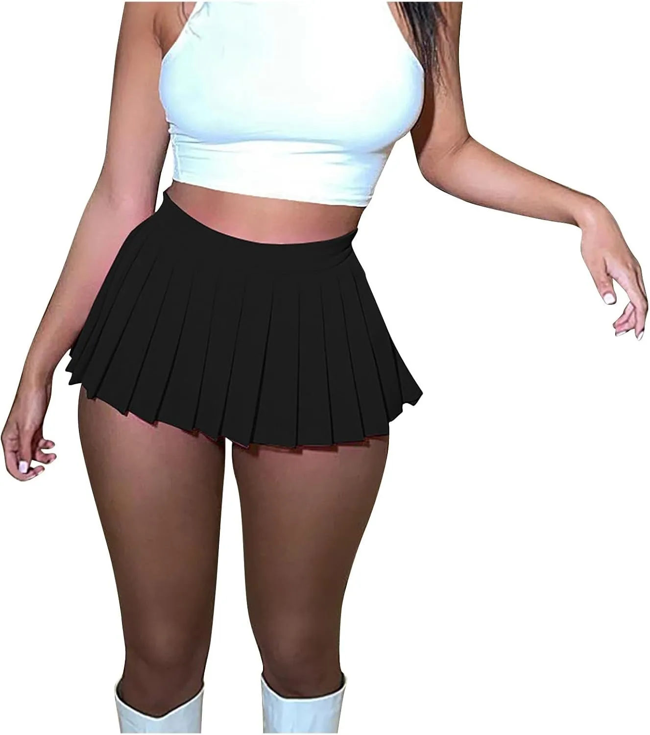 Grey Pleated Skirt for Women Sexy Club Y2k High Wiast Stretchy Tennis Skater A-line Mini Skirts Party Dressy