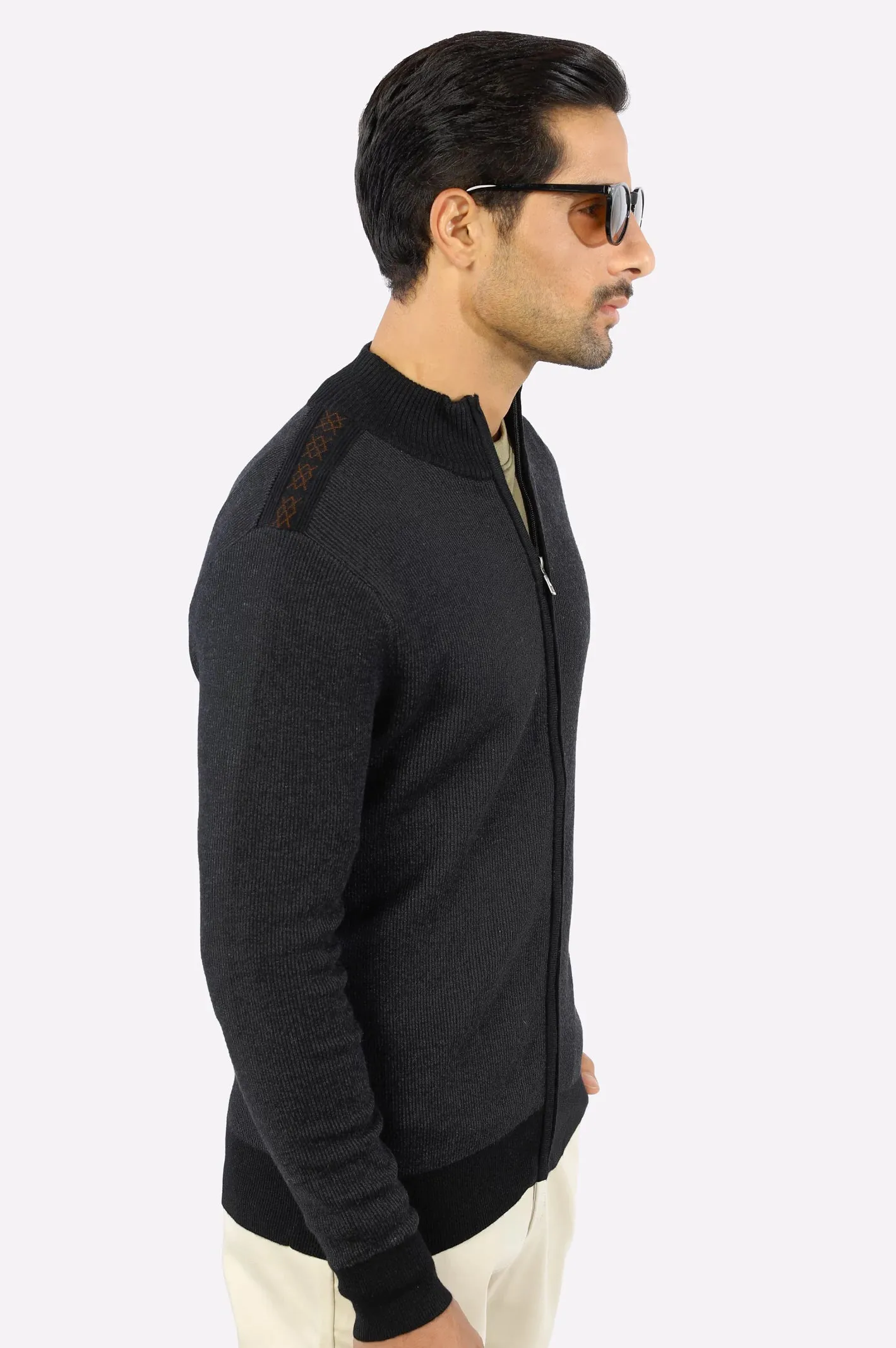Grey Zip-Up Gents Sweater