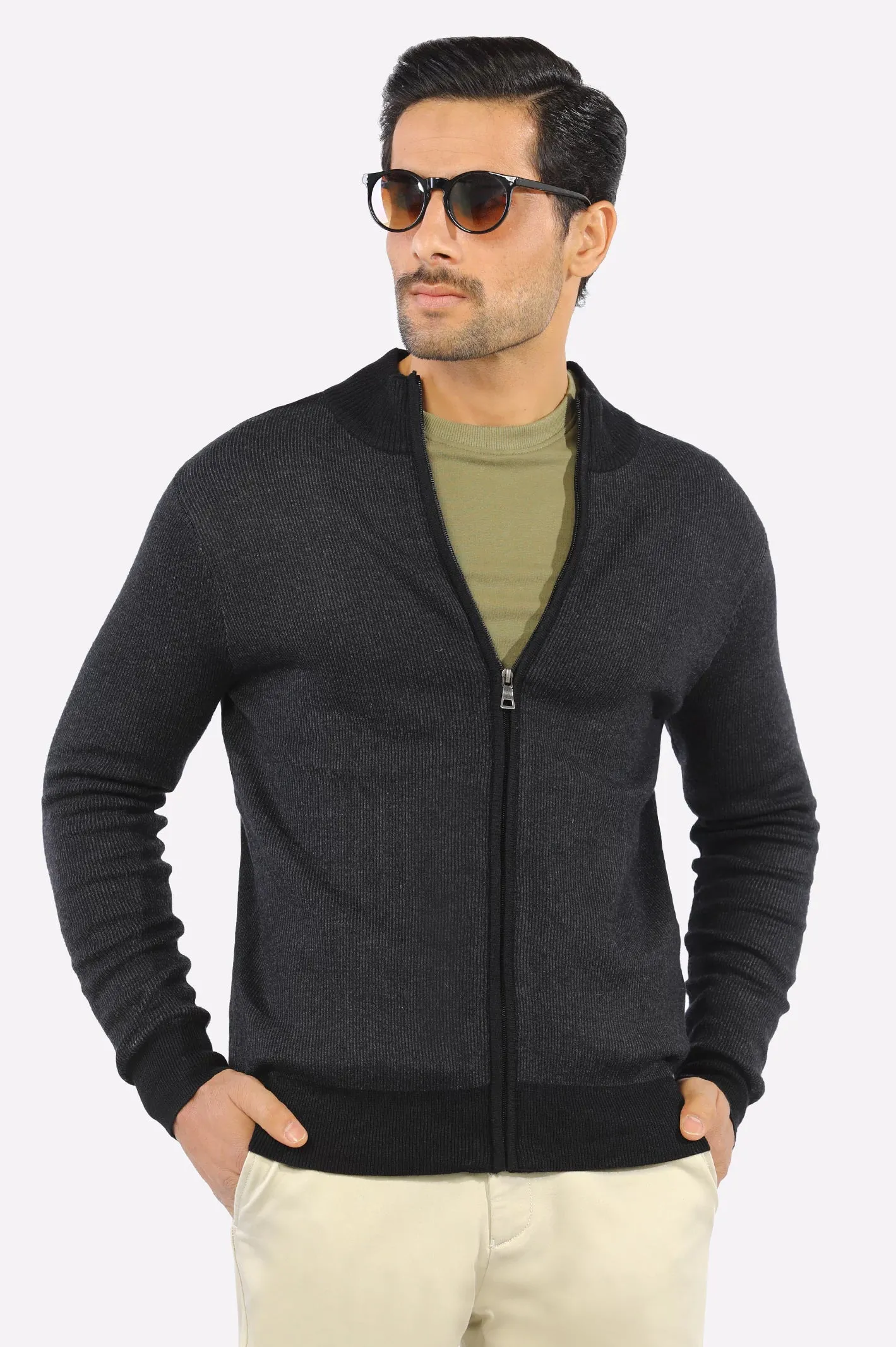 Grey Zip-Up Gents Sweater