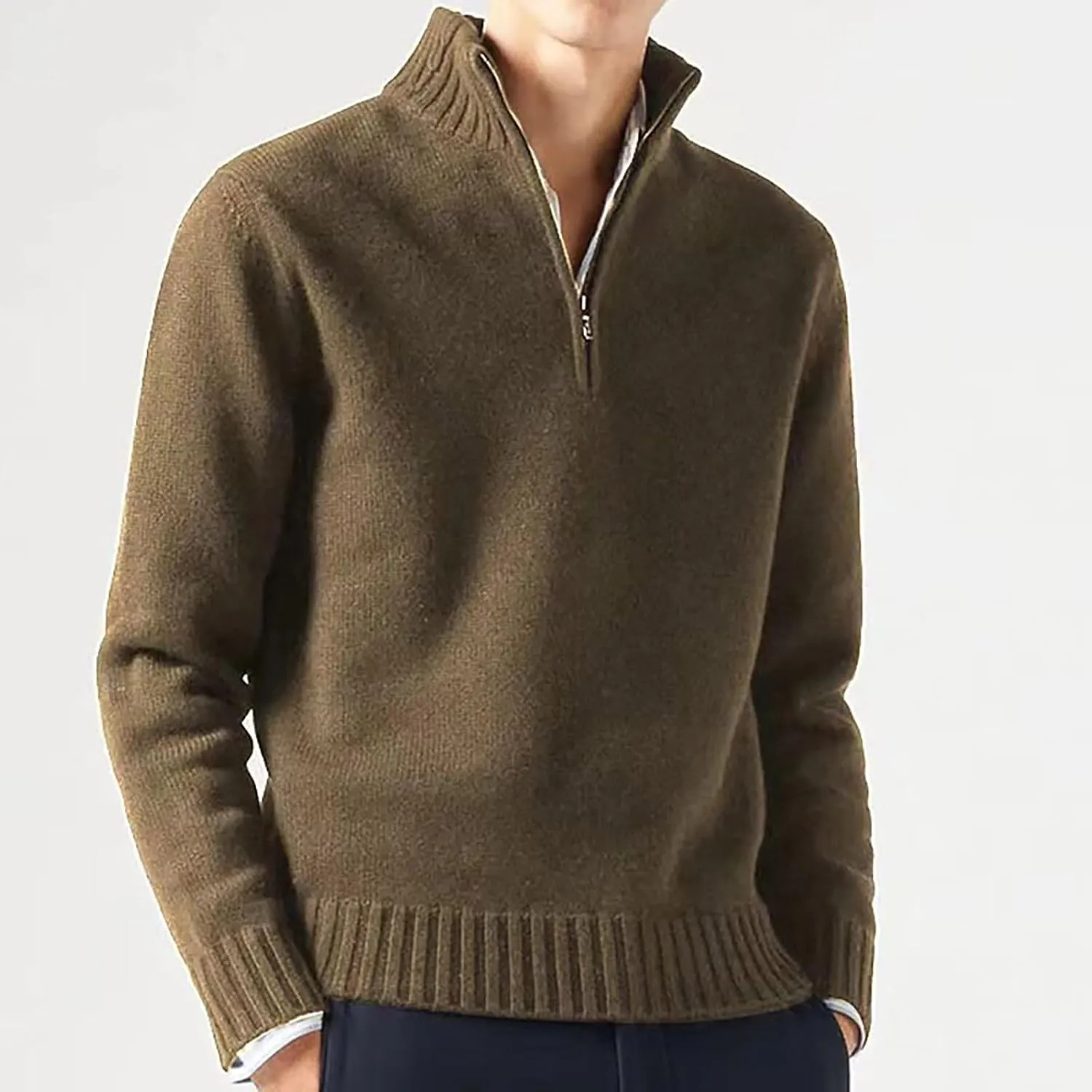 Half Zip Sweater for Men, Mock Neck Pullover Casual Polo Sweaters Slim Fit Ribbed Knitted Sweater for Winter