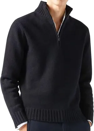 Half Zip Sweater for Men, Mock Neck Pullover Casual Polo Sweaters Slim Fit Ribbed Knitted Sweater for Winter