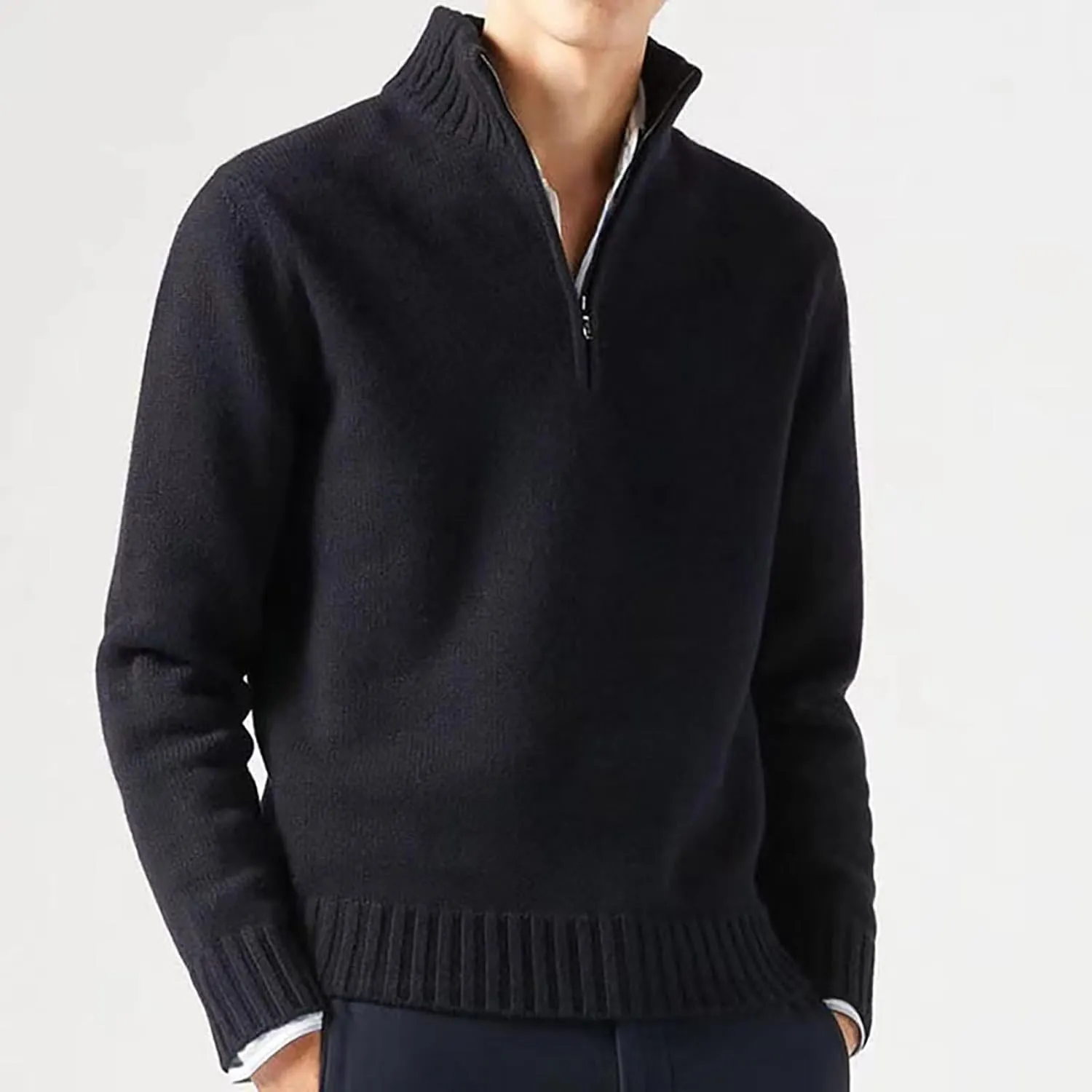 Half Zip Sweater for Men, Mock Neck Pullover Casual Polo Sweaters Slim Fit Ribbed Knitted Sweater for Winter