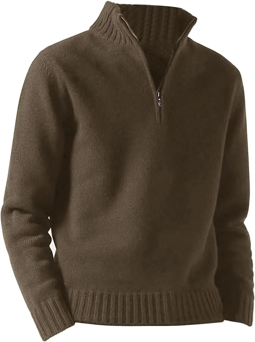 Half Zip Sweater for Men, Mock Neck Pullover Casual Polo Sweaters Slim Fit Ribbed Knitted Sweater for Winter