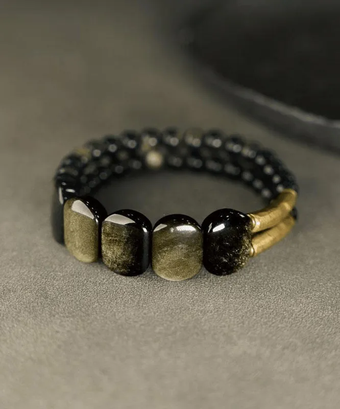 Handmade Black Crystal Gem Stone Having Two Layers Bracelet AB1060