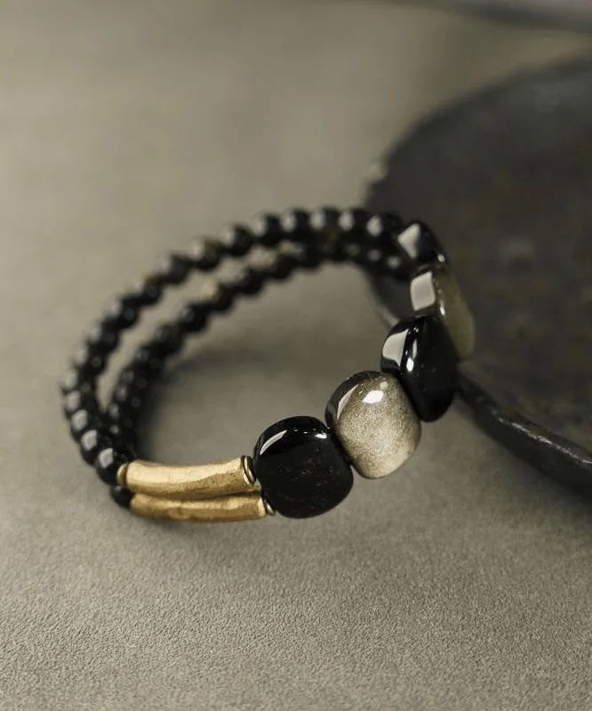 Handmade Black Crystal Gem Stone Having Two Layers Bracelet AB1060