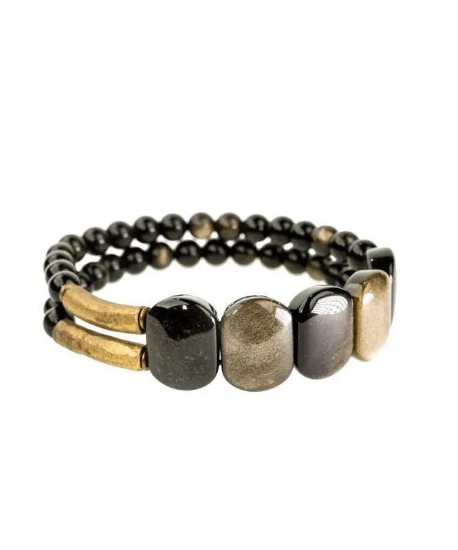 Handmade Black Crystal Gem Stone Having Two Layers Bracelet AB1060