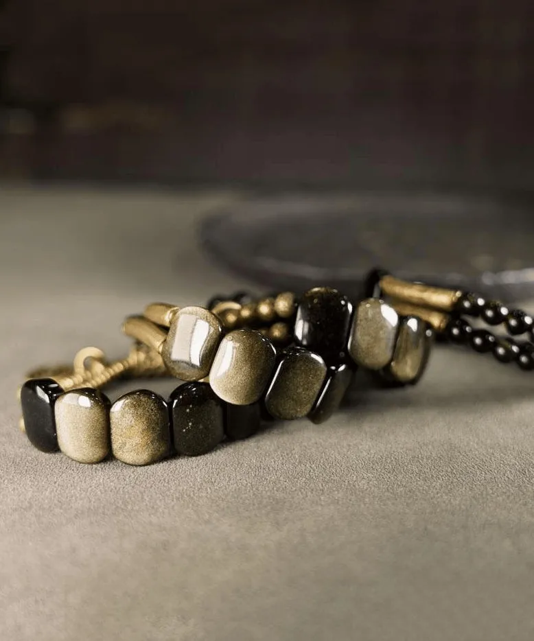Handmade Black Crystal Gem Stone Having Two Layers Bracelet AB1060