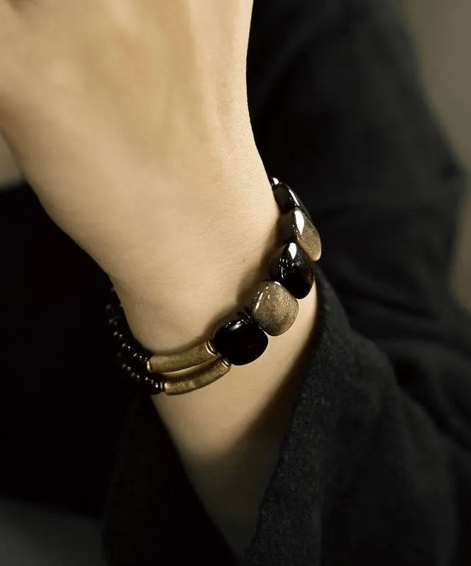 Handmade Black Crystal Gem Stone Having Two Layers Bracelet AB1060