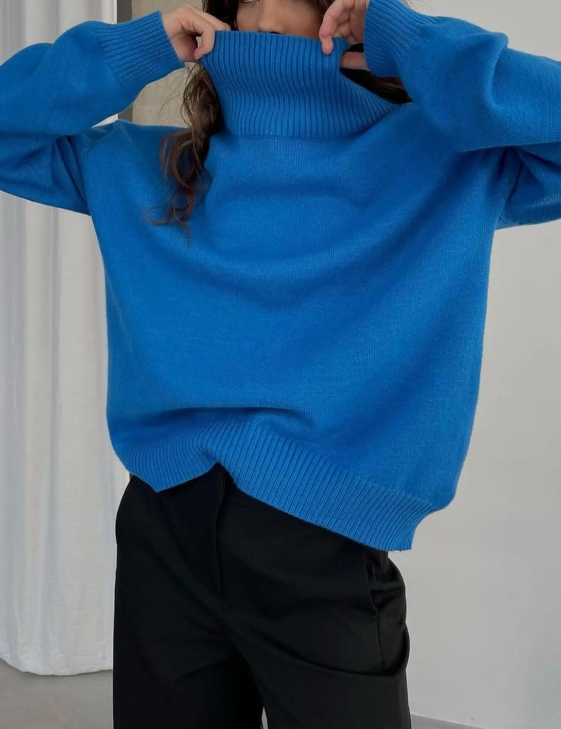 HangNiFang Women's Trendy Turtleneck Sweater Fall Chunky Knitted Pullover Sweater
