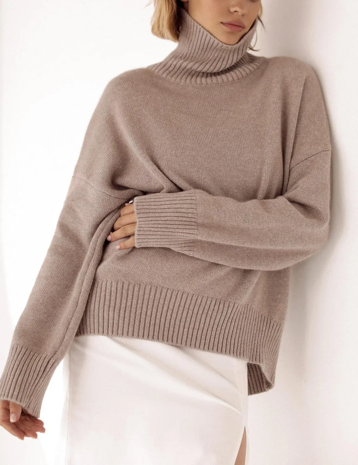 HangNiFang Women's Trendy Turtleneck Sweater Fall Chunky Knitted Pullover Sweater
