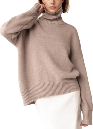 HangNiFang Women's Trendy Turtleneck Sweater Fall Chunky Knitted Pullover Sweater