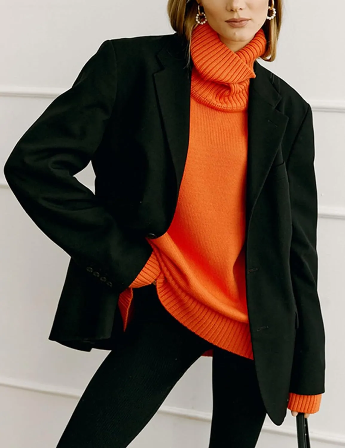 HangNiFang Women's Trendy Turtleneck Sweater Fall Chunky Knitted Pullover Sweater
