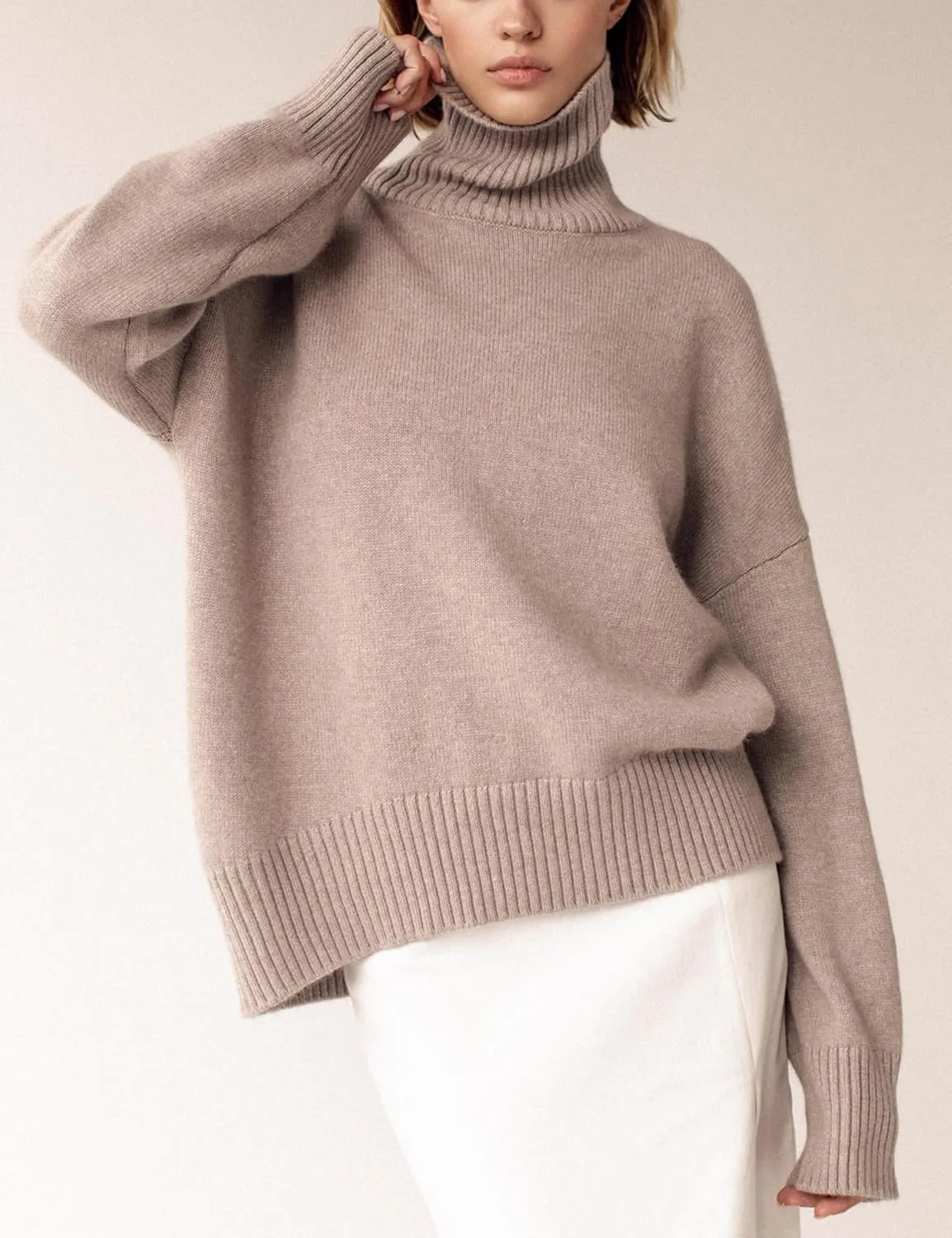 HangNiFang Women's Trendy Turtleneck Sweater Fall Chunky Knitted Pullover Sweater