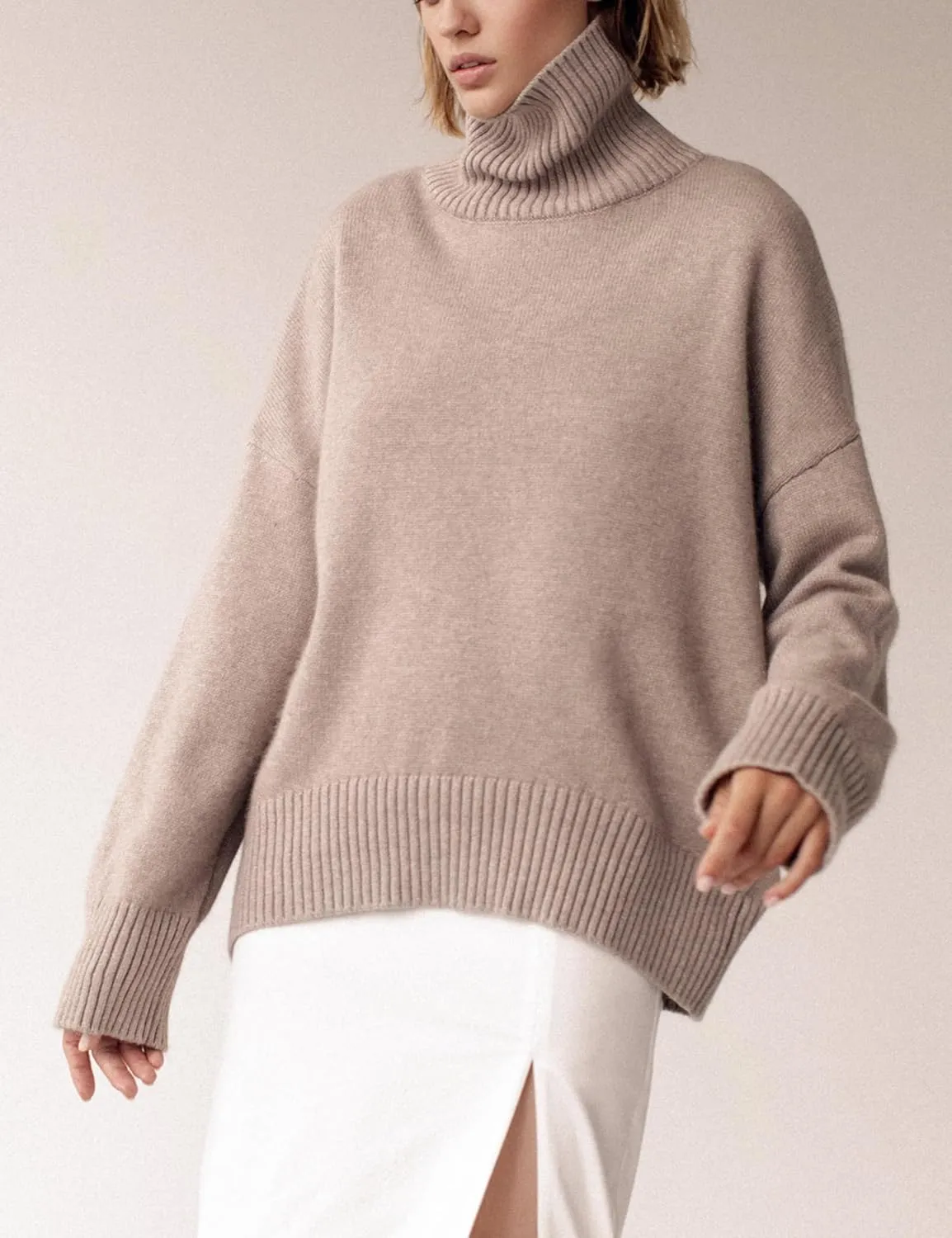 HangNiFang Women's Trendy Turtleneck Sweater Fall Chunky Knitted Pullover Sweater