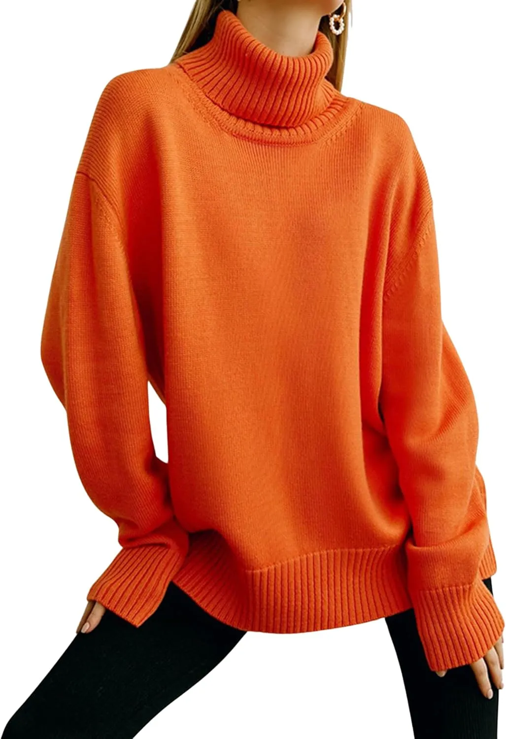 HangNiFang Women's Trendy Turtleneck Sweater Fall Chunky Knitted Pullover Sweater