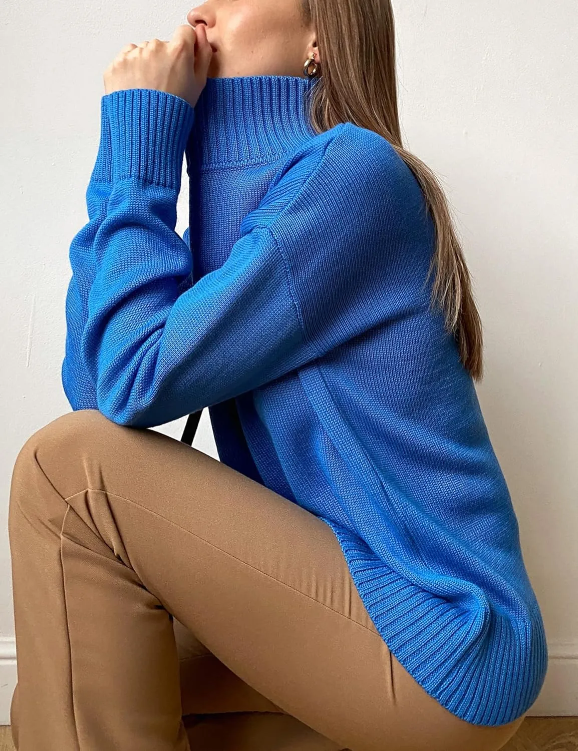 HangNiFang Women's Trendy Turtleneck Sweater Fall Chunky Knitted Pullover Sweater