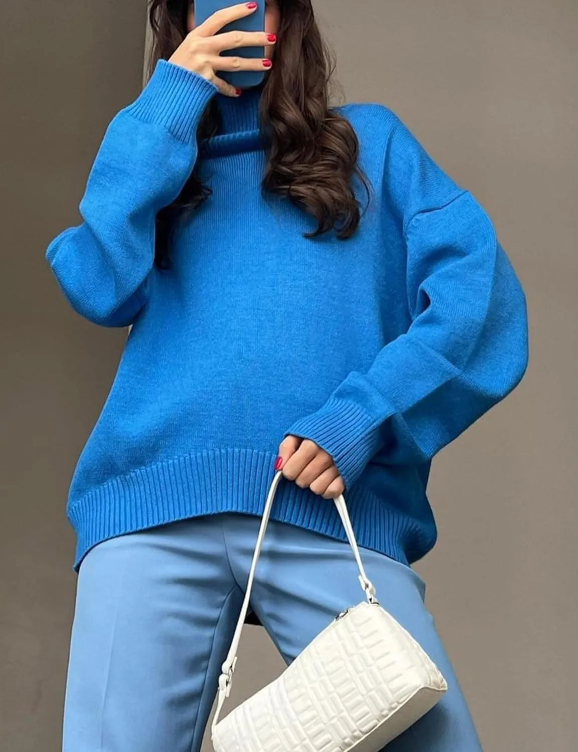HangNiFang Women's Trendy Turtleneck Sweater Fall Chunky Knitted Pullover Sweater