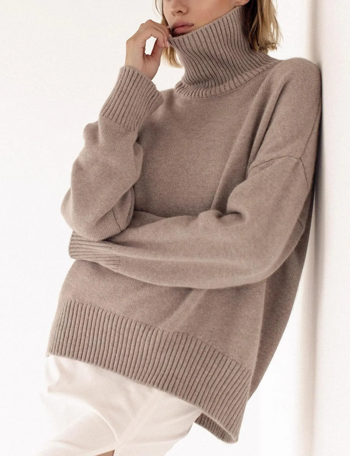 HangNiFang Women's Trendy Turtleneck Sweater Fall Chunky Knitted Pullover Sweater