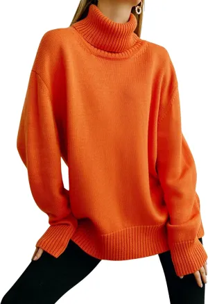 HangNiFang Women's Trendy Turtleneck Sweater Fall Chunky Knitted Pullover Sweater