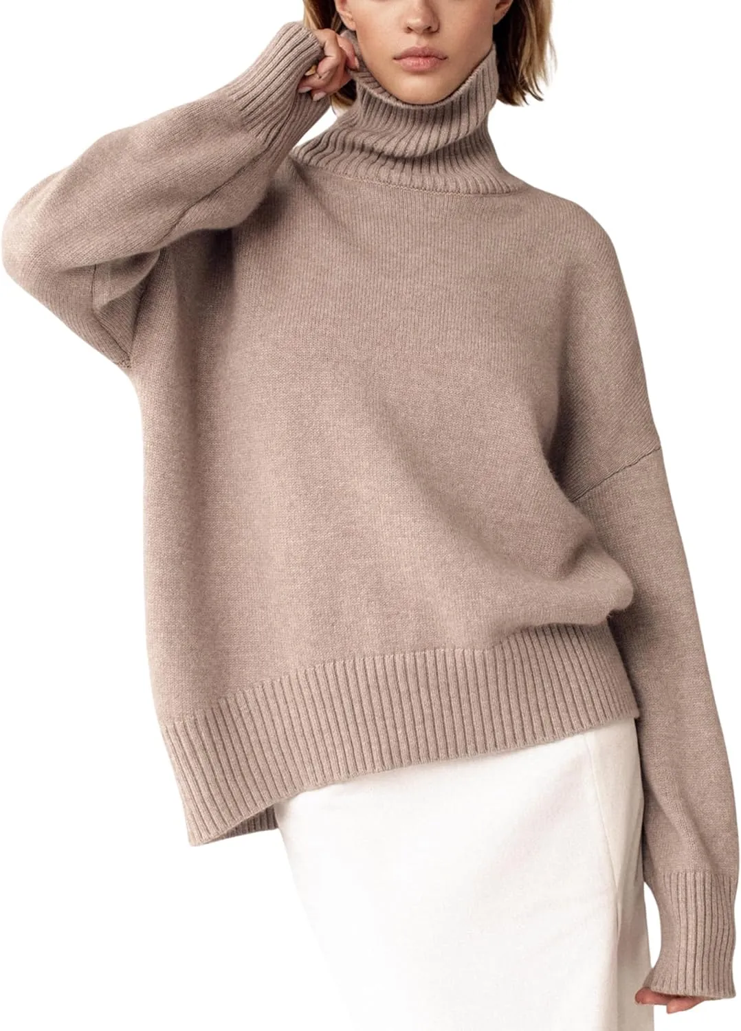 HangNiFang Women's Trendy Turtleneck Sweater Fall Chunky Knitted Pullover Sweater