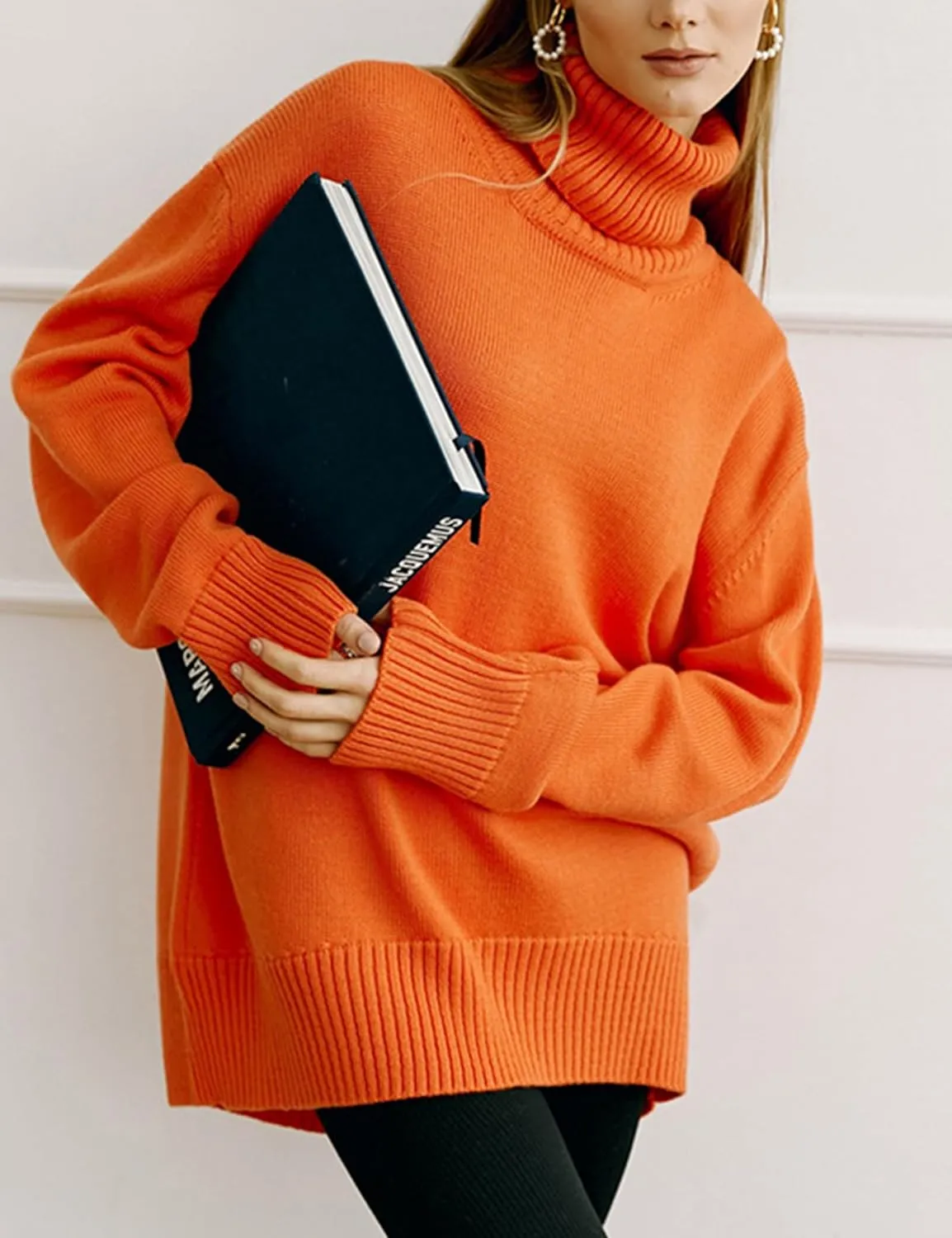 HangNiFang Women's Trendy Turtleneck Sweater Fall Chunky Knitted Pullover Sweater
