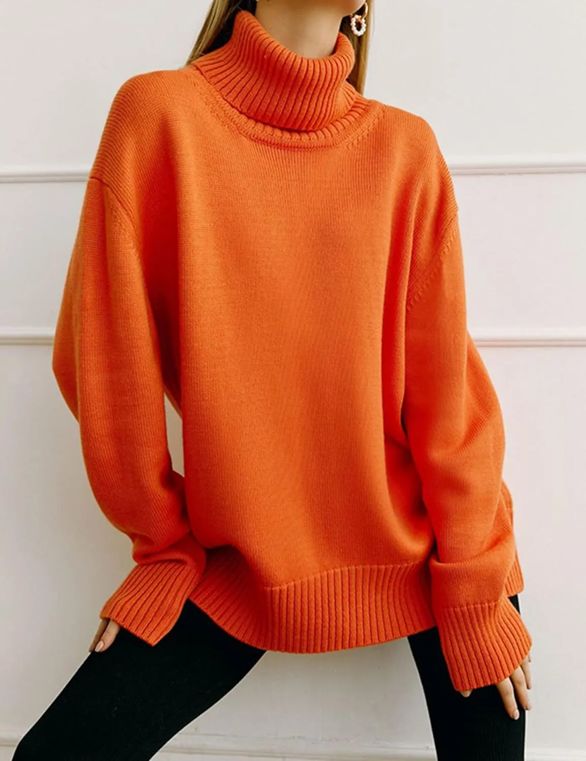 HangNiFang Women's Trendy Turtleneck Sweater Fall Chunky Knitted Pullover Sweater