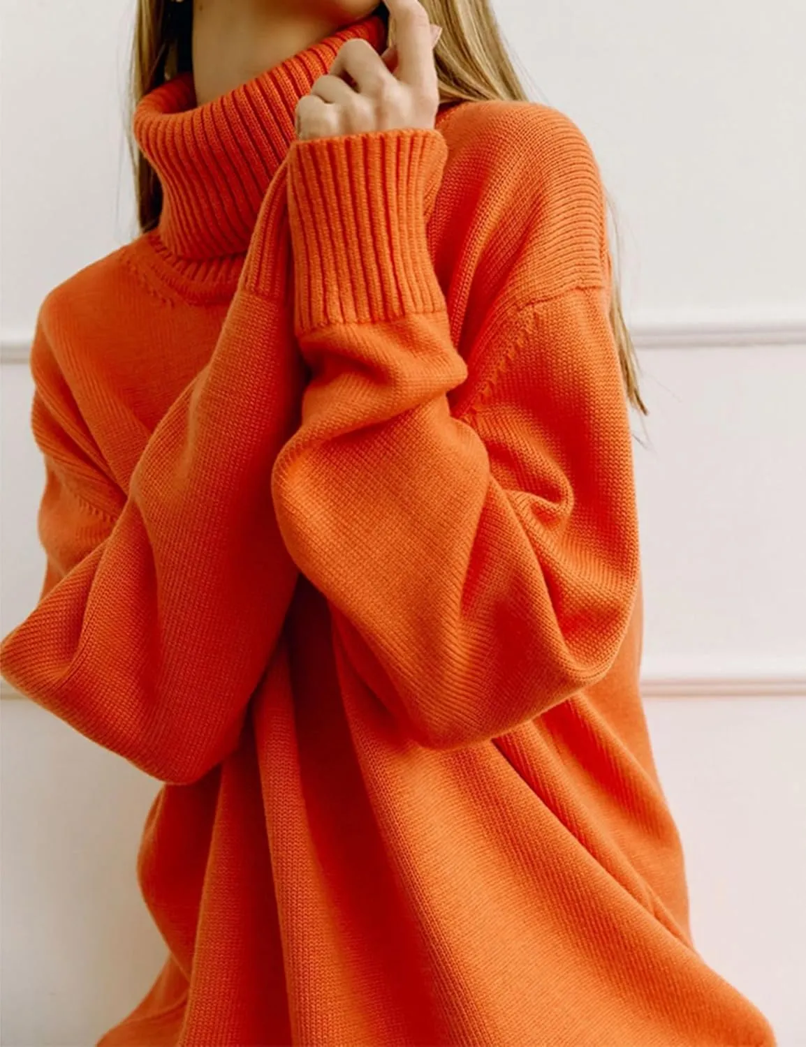 HangNiFang Women's Trendy Turtleneck Sweater Fall Chunky Knitted Pullover Sweater