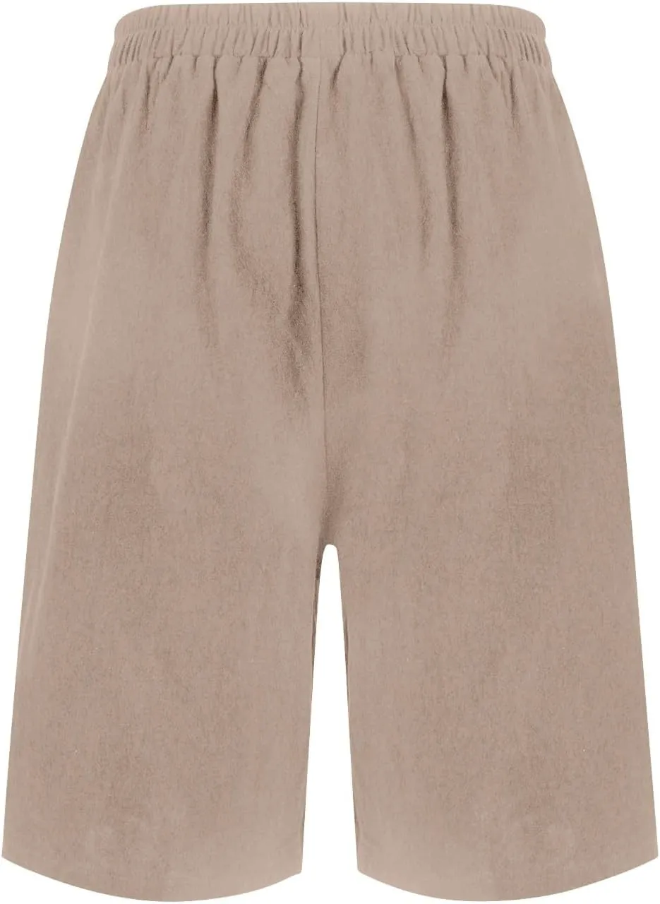 HAVUITYY Linen Shorts for Women Summer High Elastic Waisted Dressy Casual Bermuda Shorts Pleated Wide Leg Joggers Sweatpants