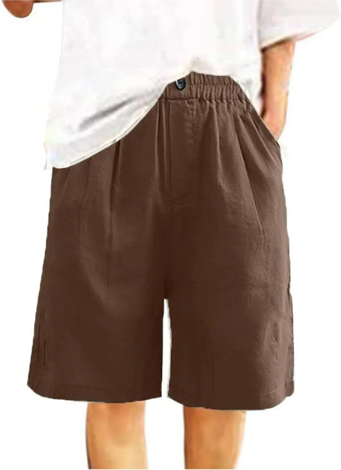 HAVUITYY Linen Shorts for Women Summer High Elastic Waisted Dressy Casual Bermuda Shorts Pleated Wide Leg Joggers Sweatpants
