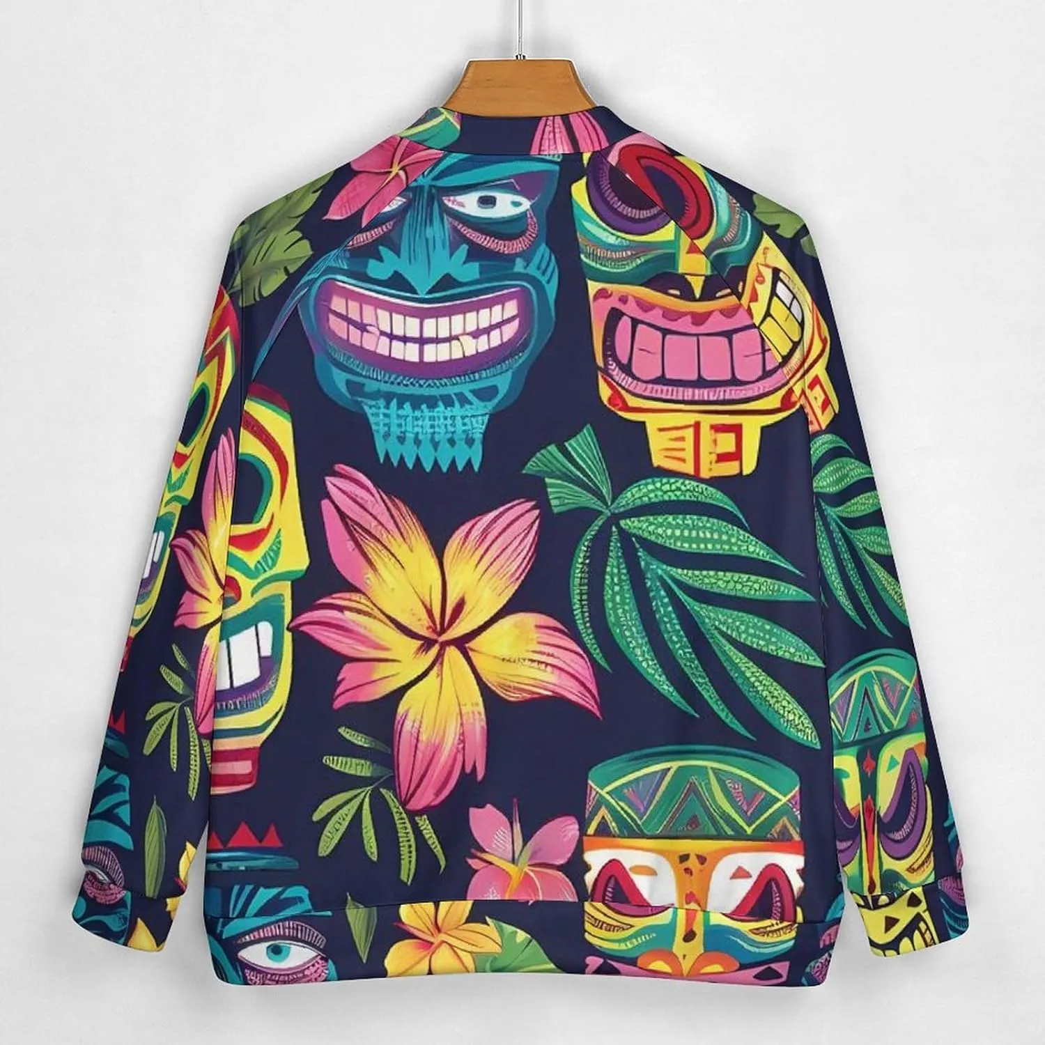 Hawaii Tiki Masks and Florals Lightweight Men's Baseball Jackets Relaxed Fit Varsity Bomber Jacket Windbreaker Coat