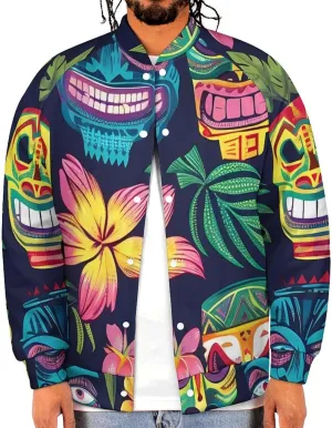 Hawaii Tiki Masks and Florals Lightweight Men's Baseball Jackets Relaxed Fit Varsity Bomber Jacket Windbreaker Coat