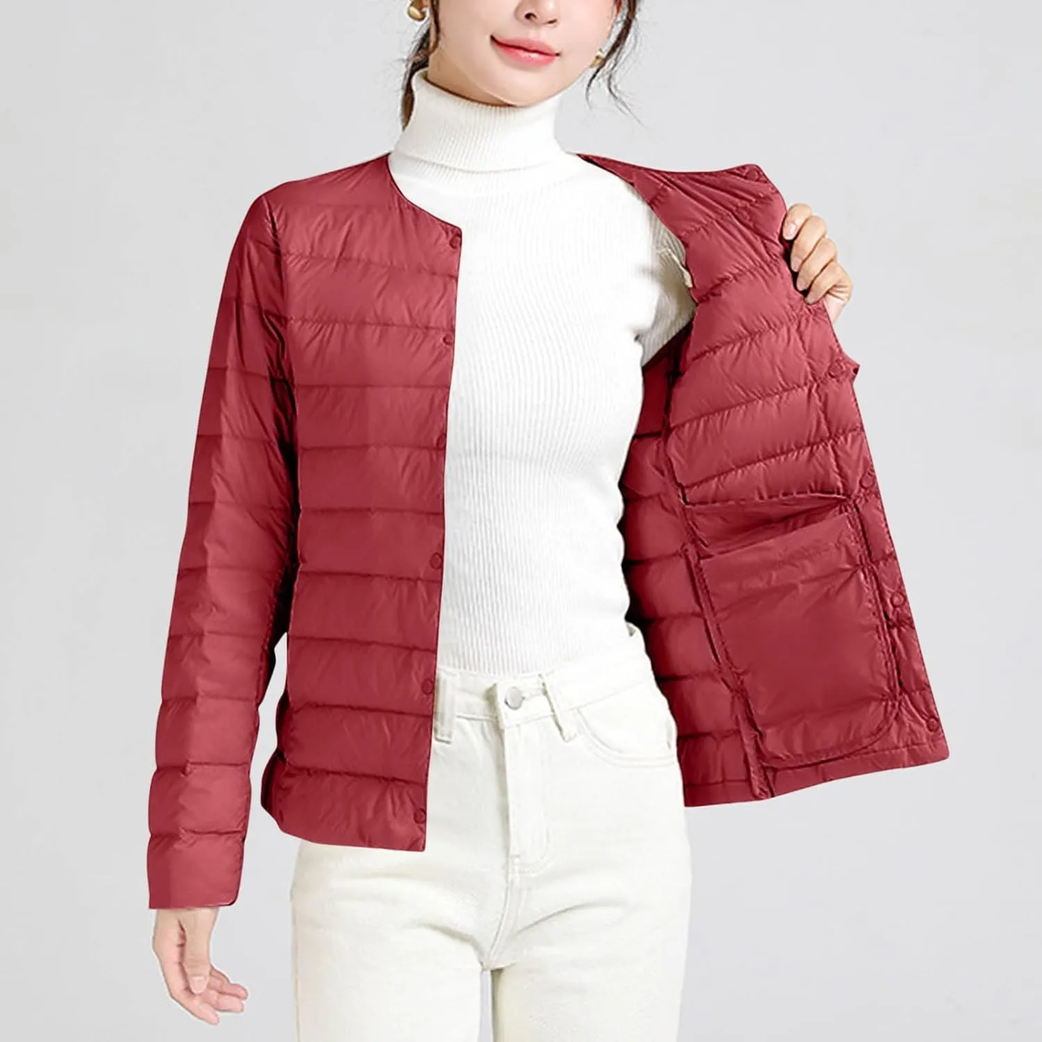 HGps8w Women's Lightweight Winter Quilted Down Jackets Button Down Puffer Coats Padded Warm Outerwear with Pockets