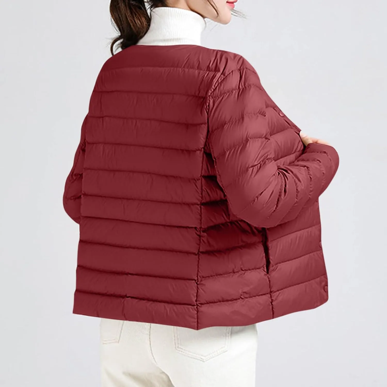 HGps8w Women's Lightweight Winter Quilted Down Jackets Button Down Puffer Coats Padded Warm Outerwear with Pockets