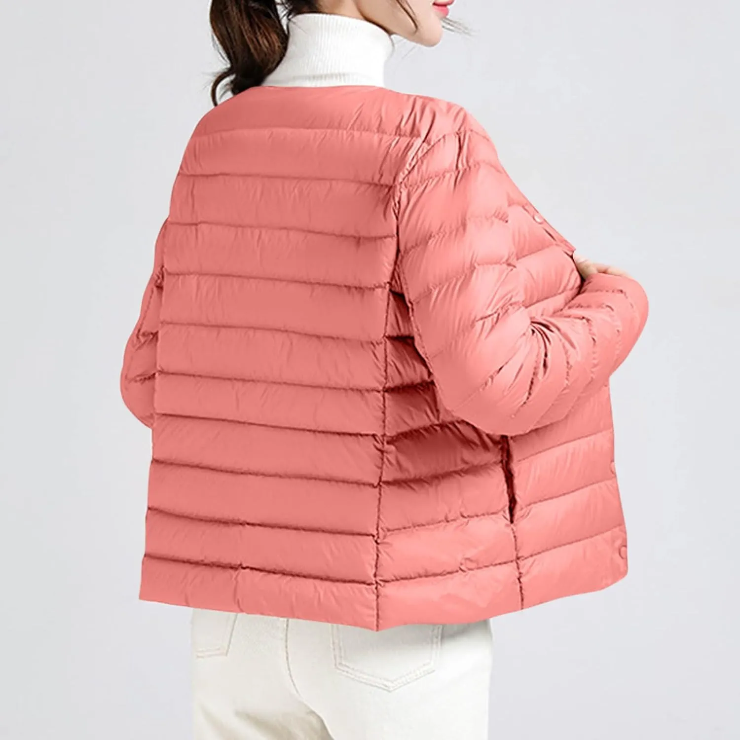 HGps8w Women's Lightweight Winter Quilted Down Jackets Button Down Puffer Coats Padded Warm Outerwear with Pockets