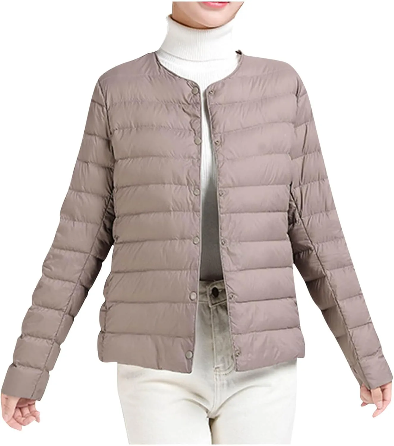 HGps8w Women's Lightweight Winter Quilted Down Jackets Button Down Puffer Coats Padded Warm Outerwear with Pockets