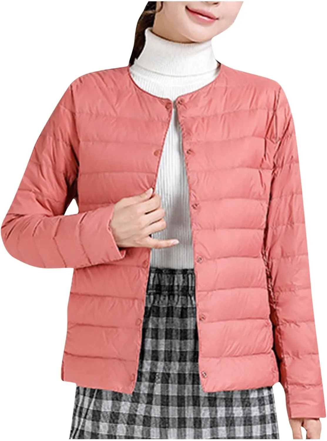 HGps8w Women's Lightweight Winter Quilted Down Jackets Button Down Puffer Coats Padded Warm Outerwear with Pockets
