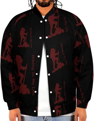 Hiking is My Life Lightweight Men's Baseball Jackets Relaxed Fit Varsity Bomber Jacket Windbreaker Coat