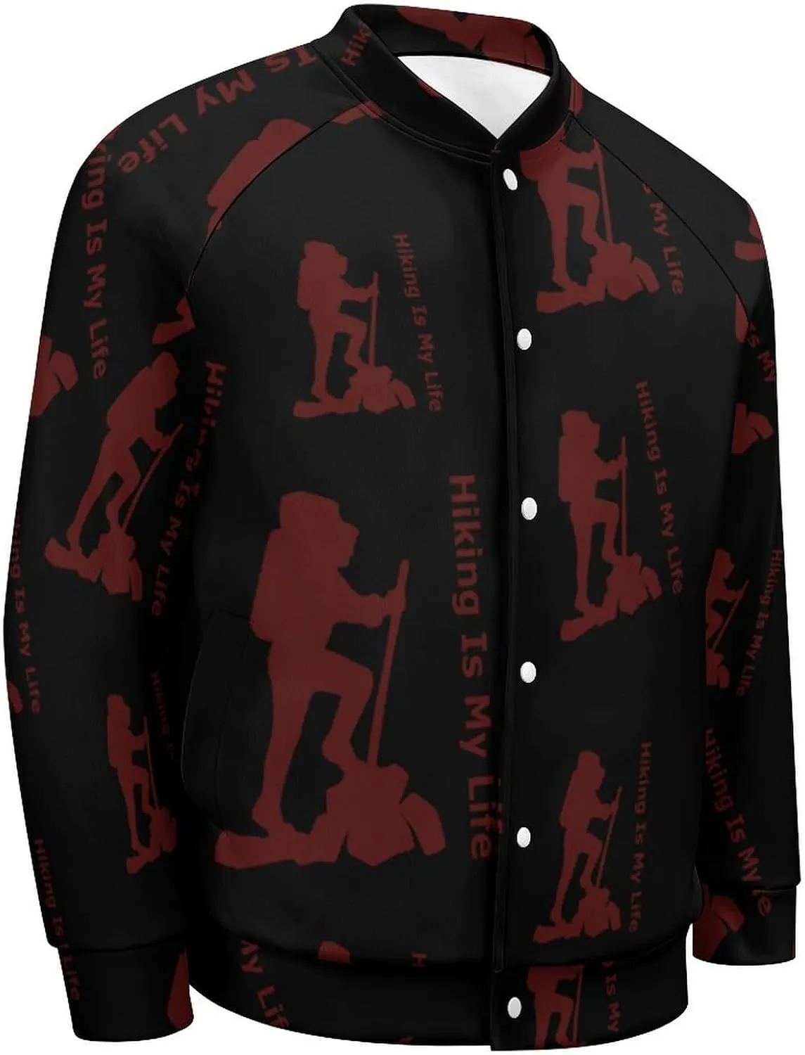 Hiking is My Life Lightweight Men's Baseball Jackets Relaxed Fit Varsity Bomber Jacket Windbreaker Coat