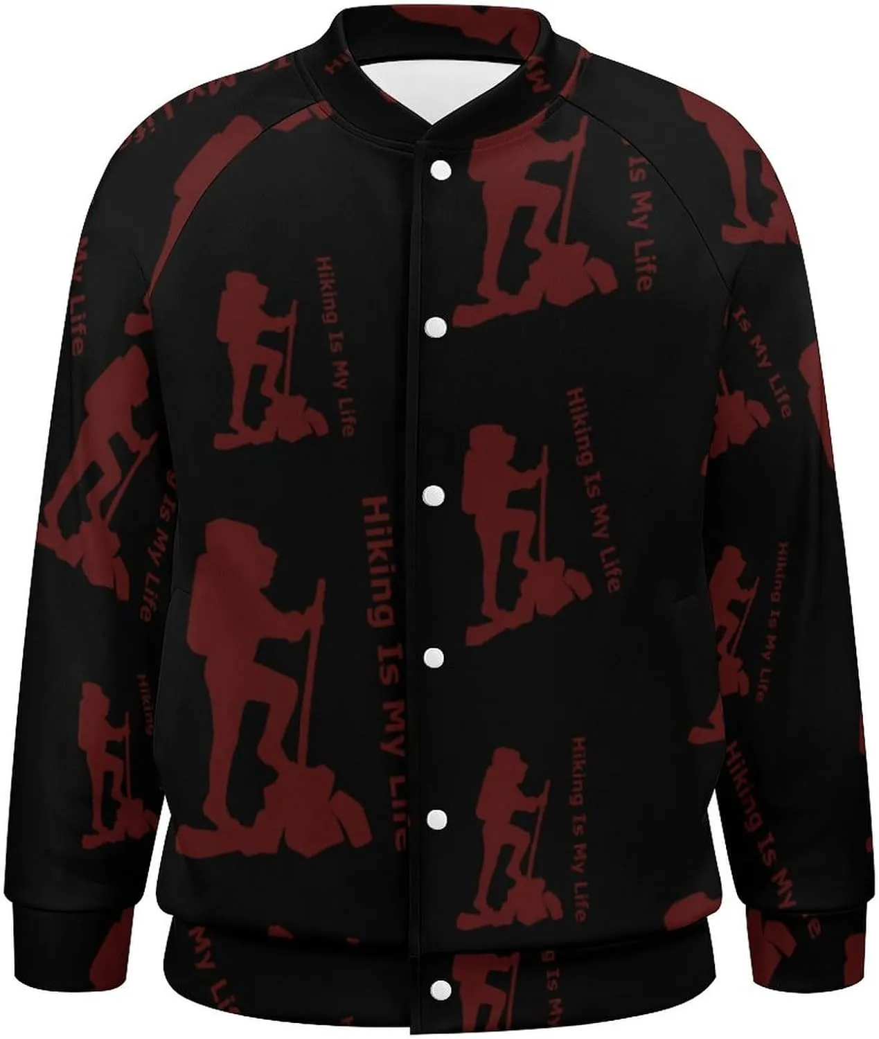 Hiking is My Life Lightweight Men's Baseball Jackets Relaxed Fit Varsity Bomber Jacket Windbreaker Coat