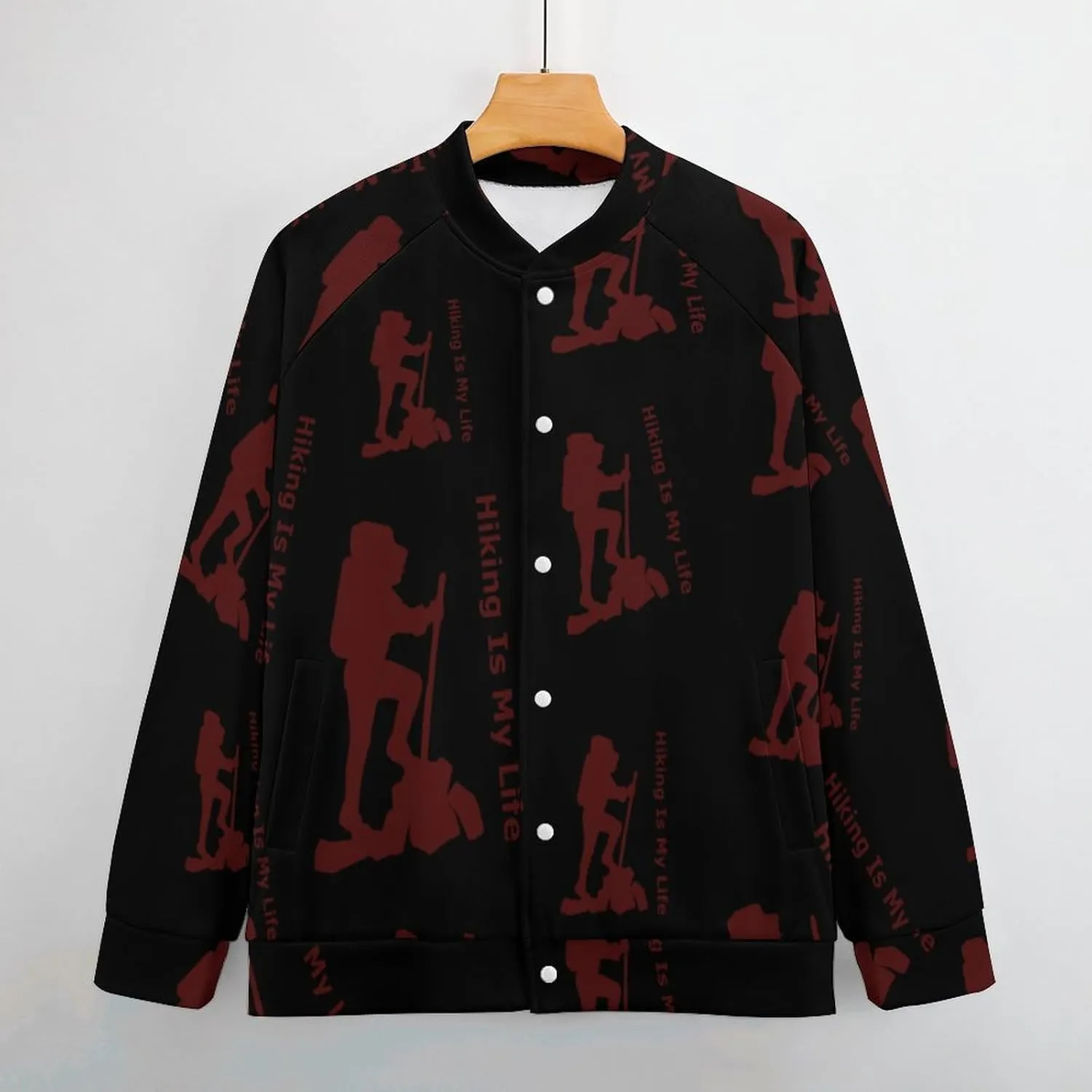 Hiking is My Life Lightweight Men's Baseball Jackets Relaxed Fit Varsity Bomber Jacket Windbreaker Coat