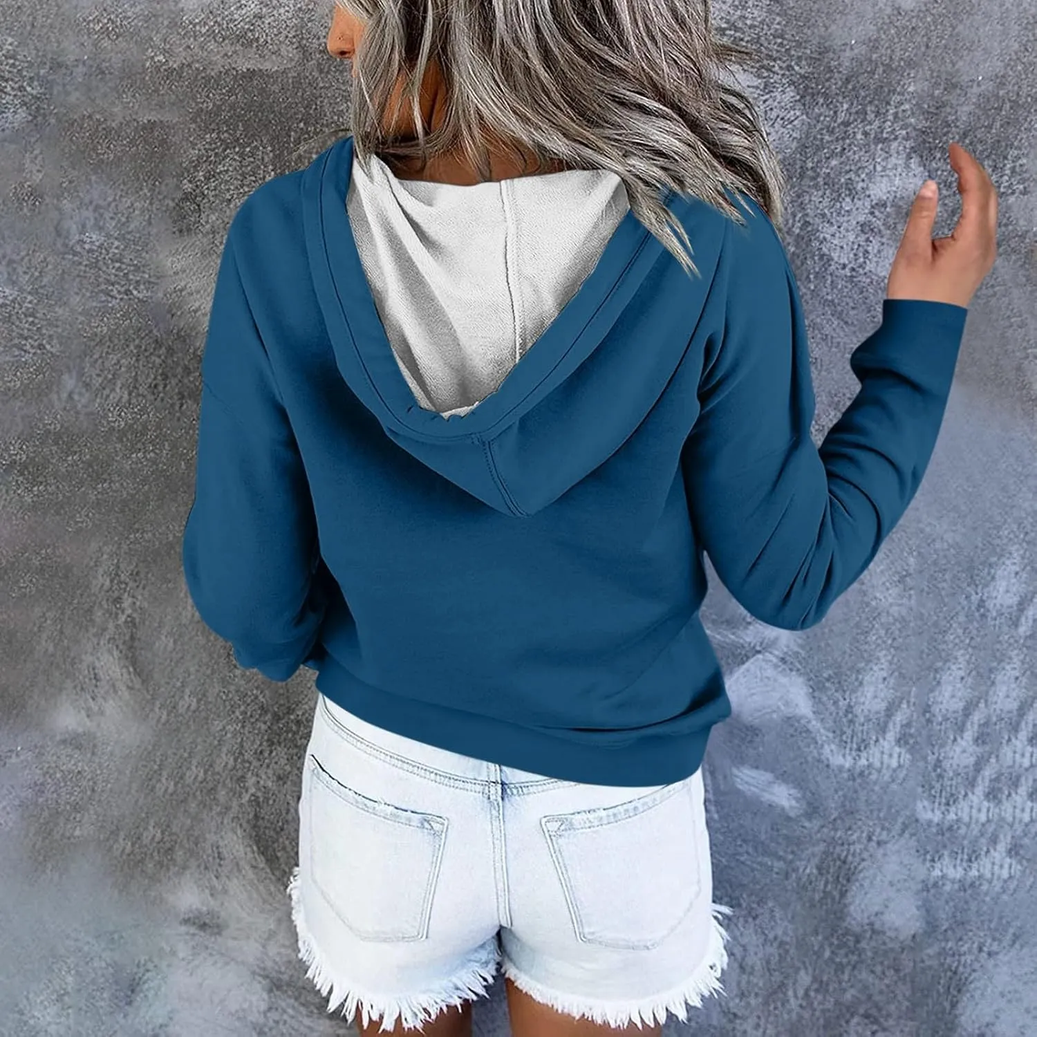 Hoodies for Women Trendy 2024 Hooded Button Collar Drawstring Pullover Sweatshirts Casual Long Sleeve Clothes