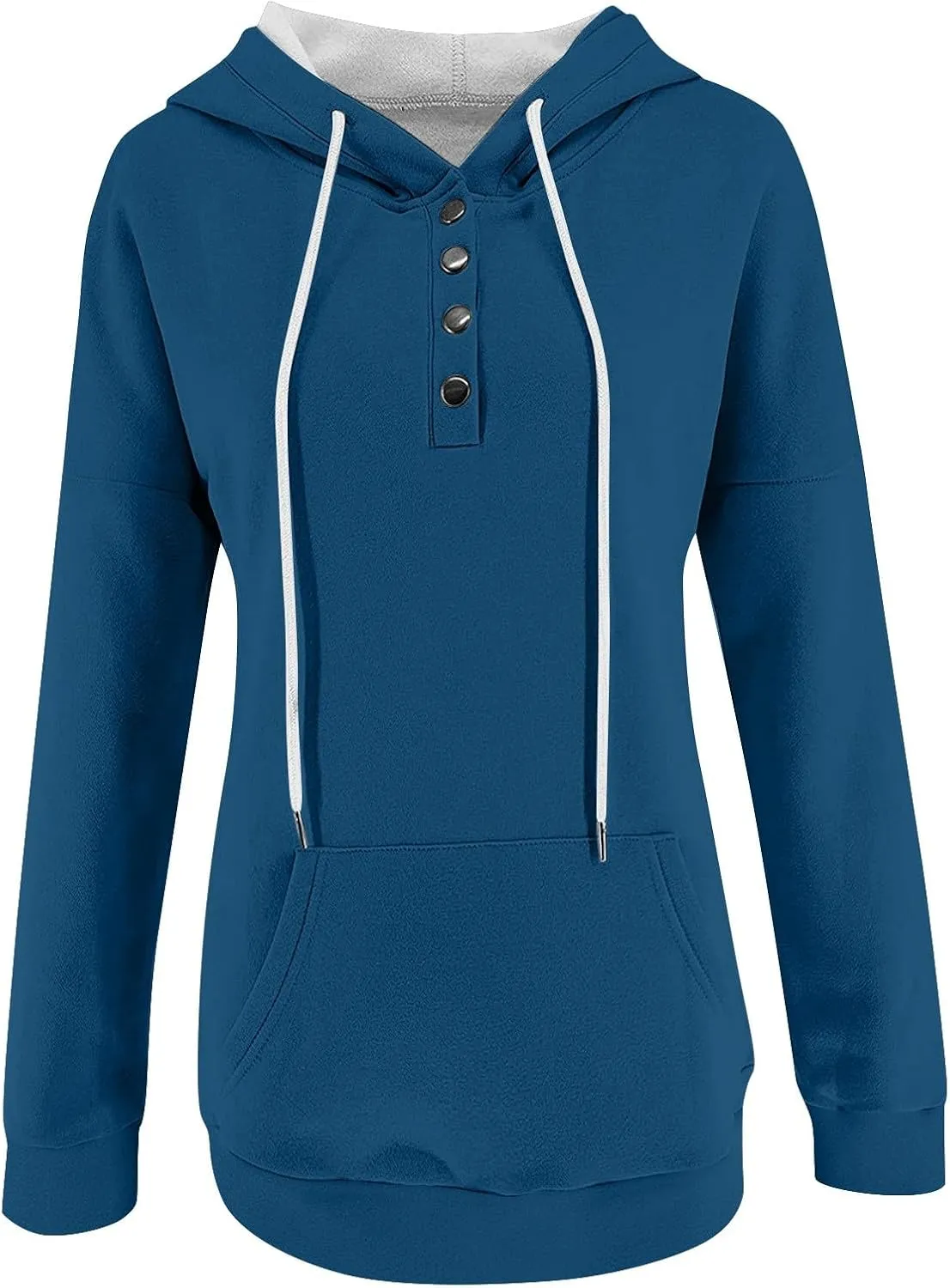 Hoodies for Women Trendy 2024 Hooded Button Collar Drawstring Pullover Sweatshirts Casual Long Sleeve Clothes
