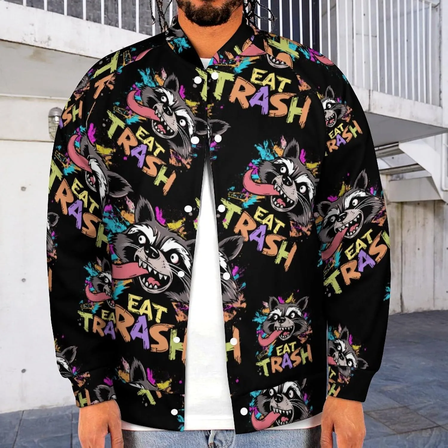 Hooligan Raccoon Eat Garbage Lightweight Men's Baseball Jackets Relaxed Fit Varsity Bomber Jacket Windbreaker Coat