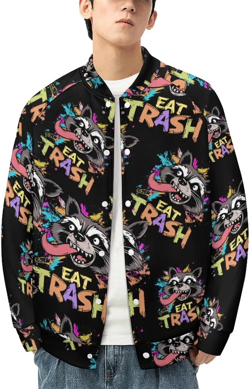 Hooligan Raccoon Eat Garbage Lightweight Men's Baseball Jackets Relaxed Fit Varsity Bomber Jacket Windbreaker Coat